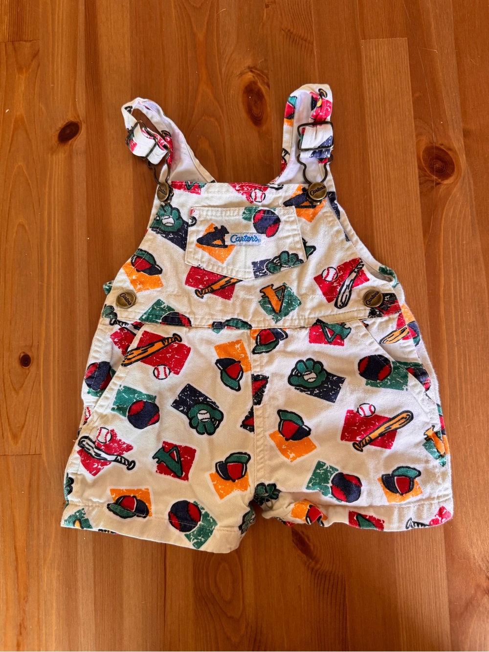Carter's White Shortalls with Colorful Baseball Print